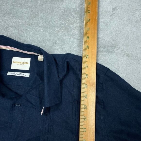 Scotch & Soda Mens Linen Navy Short-Sleeve Button-Up Shirt Size L a0831 - Picture 5 of 9